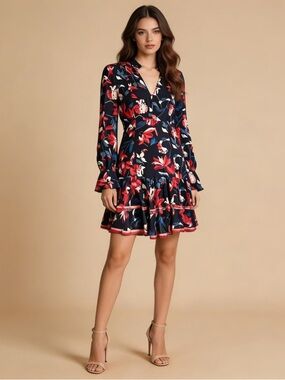 TANYA TAYLOR | 100% Silk Floral Poppy Tulip Print Dress Sz 4